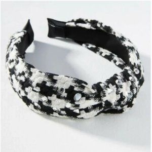 Anthropologie Black white embellished crystal houndstooth headband